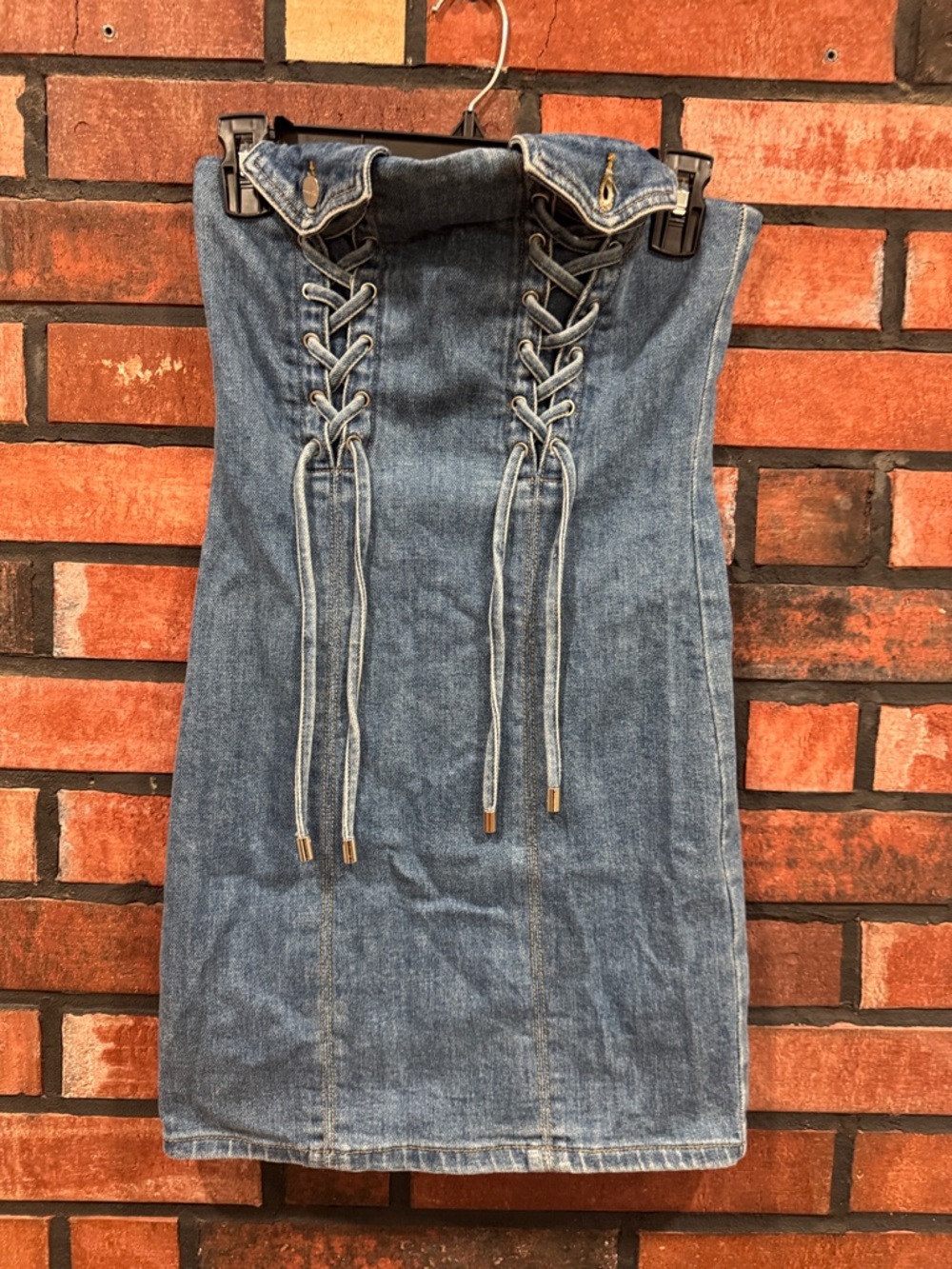 Momoshero Denim Strapless Mini Dress